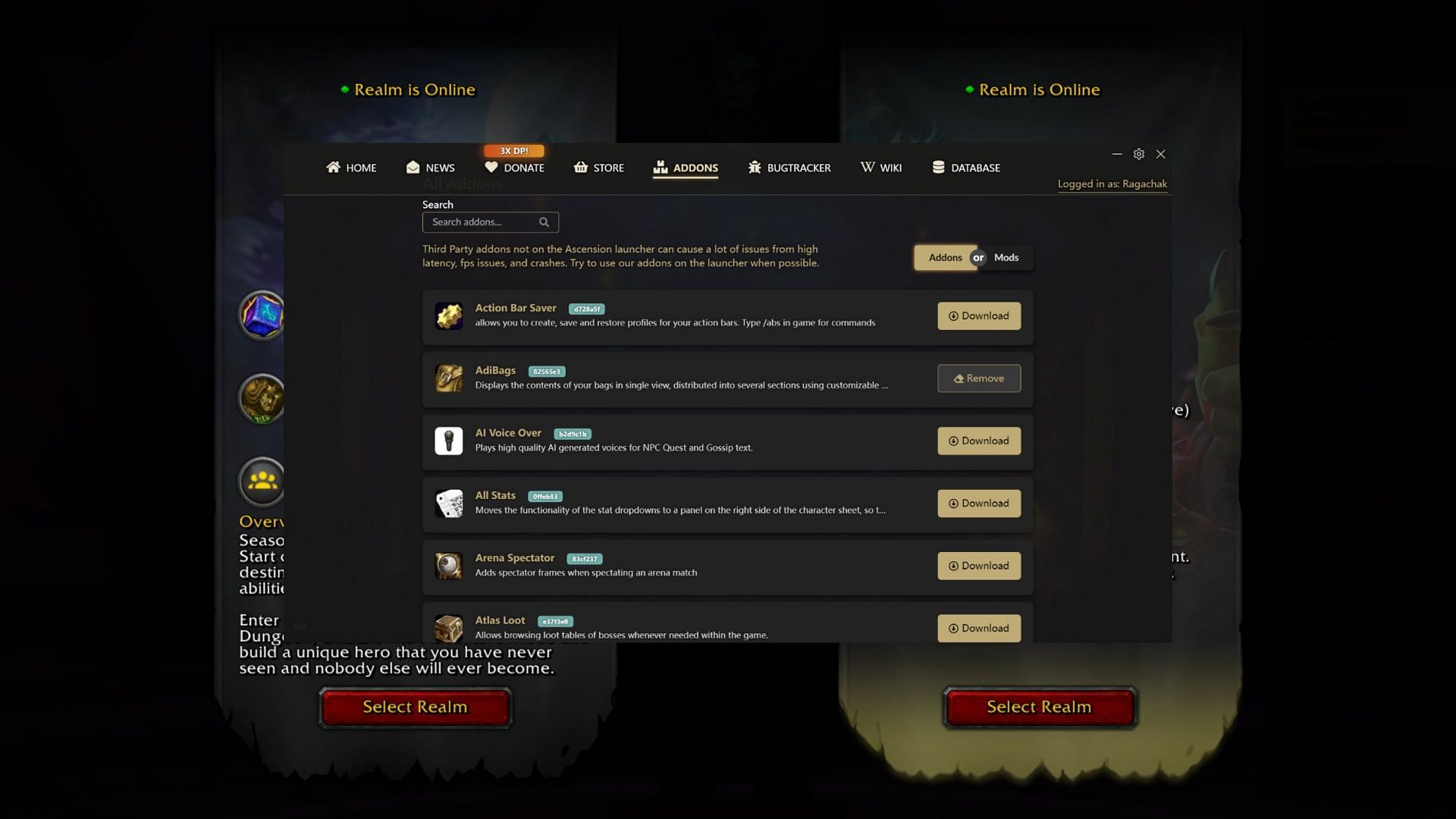Just open up the right tab and download the addons that meet your needs (Image via Blizzard Entertainment)